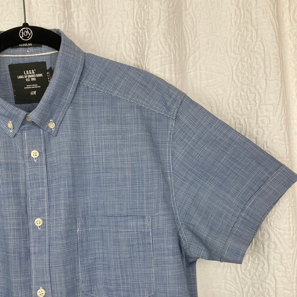 H&M L.O.G.G. Men’s Blue Check Short Sleeve Casual Button Down Shirt sz Large - Picture 4 of 11